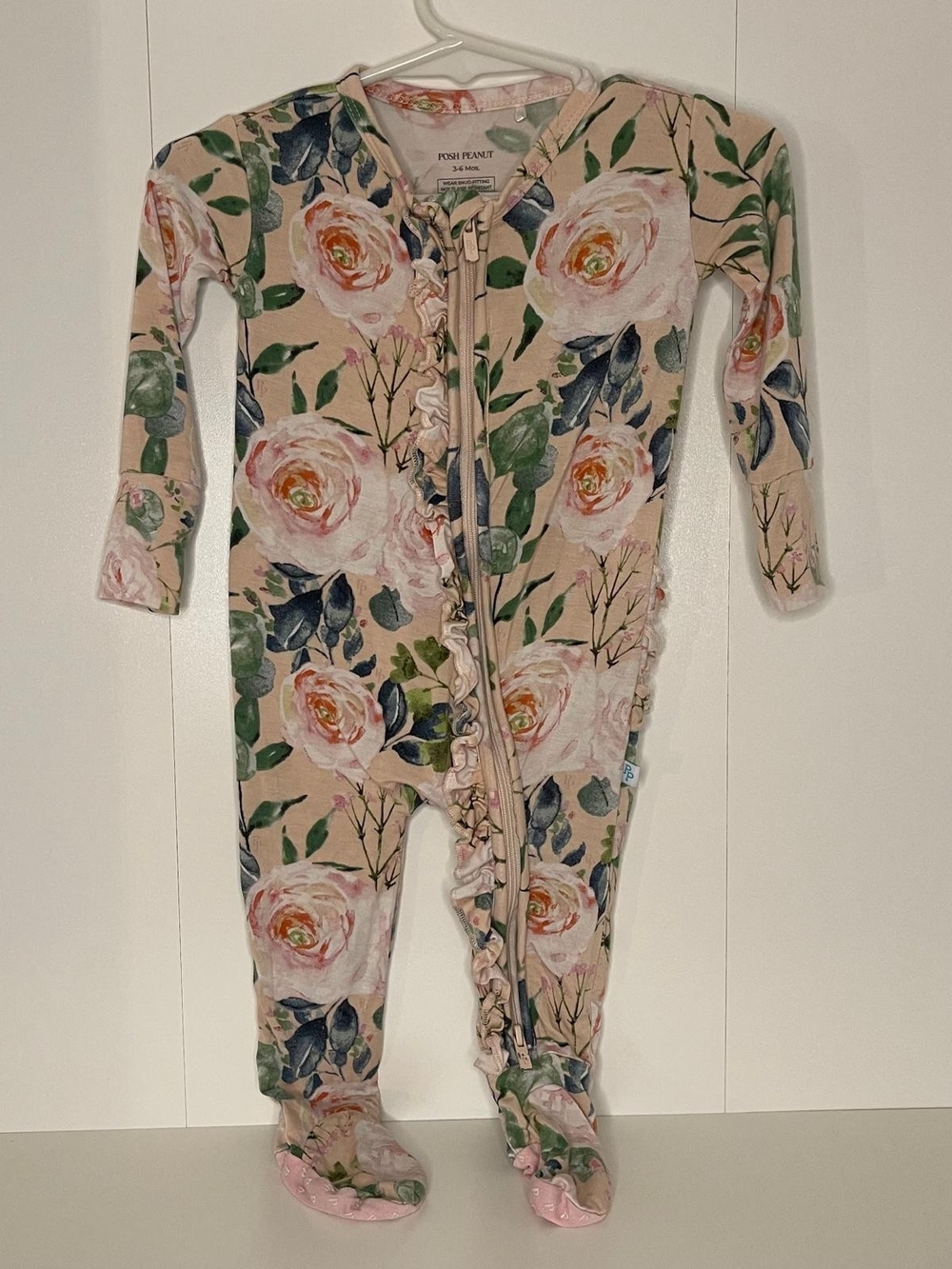 Posh Peanut Pink Floral Bamboo Viscose Ruffle Footed Sleeper Pajamas 3-6M